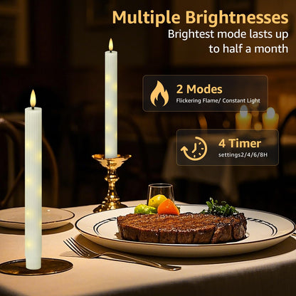 uuffoo 6 Pack Flameless Taper Candles with Remote Timer, Flickering Taper Candles Battery Operated Real Wax LED Fake Candles for Indoor Outdoor Home Wedding Fireplace Decor (Ivory, 0.9 X 9.6 Inch)