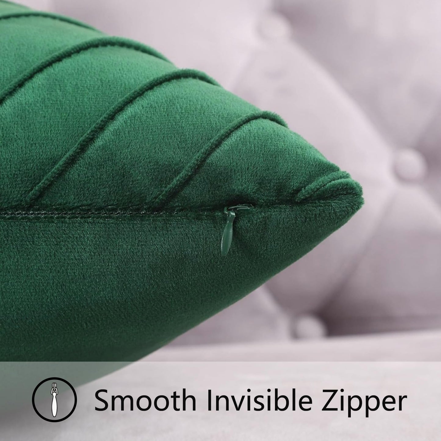 Tosleo Dark Green Velvet Pillow Covers 18x18 Pack of 2 with Gold Leather Soft Throw Pillow Covers Home Decorative Cushion Cases Luxury Modern Pillow Covers Summer Home Decor for Sofa Bed