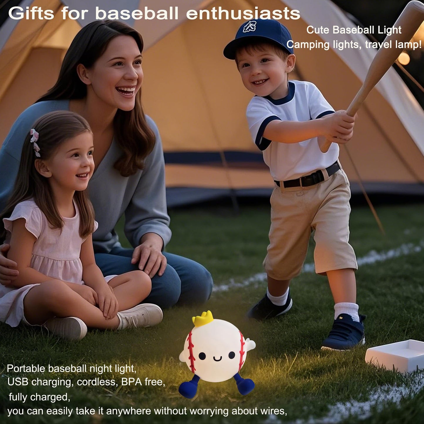 DREAMING MY DREAM Baseball Night Light,Cute Silicone Squishy Novelty LED Night Lamp, Touch Lamp with 2 Levels Dimmable 20Min Timer,for Nursery Bedroom Kids Room Boys Girls Gifts