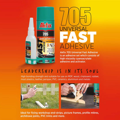 Akfix 2-Pack 400ml 705 Fast Adhesive CA Glue (3.50 oz.) with Activator (13.50 fl oz.) Clear Super Glue Adhesive and Accelerator Spray - 2 Pack