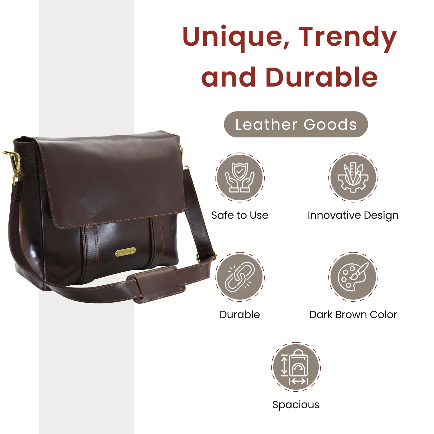 Style N Craft Messenger Bag, Full-Grain Leather Soft Briefcase Laptop Bag for Men and Women, Dark Brown (392005)