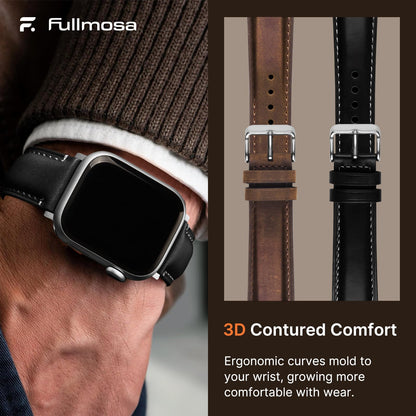 Fullmosa Leather Band Compatible with Apple Watch Bands 49mm 46mm 45mm 44mm 42mm,Top Grain Leather iWatch Straps for Apple Watch Ultra SE Series 11 10 9 8 7 6 5 4 3 2 1,Coffee+Silver/Black+Silver