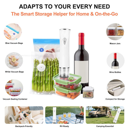 Compact Vacuum Sealer Machine for Food Storage, 5S Fast Seal Powerful Food Vacuum Sealer with 30PCS Reusable Vacuum Bags, Automatic Handheld Food Saver for Storage, 10X Fresh, Sous Vide, Gift etc.