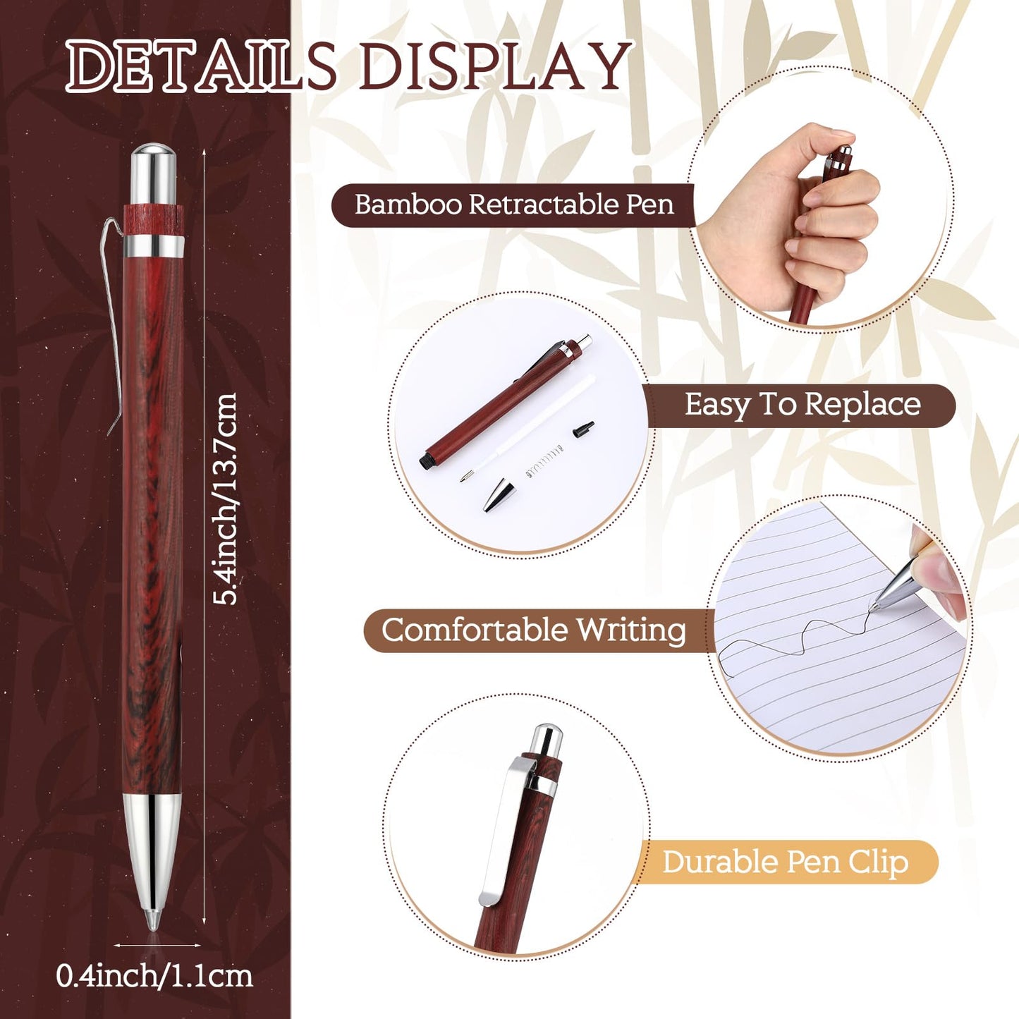 Sayglossy 12 Pcs Bamboo Pens Employee Appreciation Gifts Engraving Wooden Ballpoint Pens Must Have for Writing Office Staff Coworkers(Elegant Color)