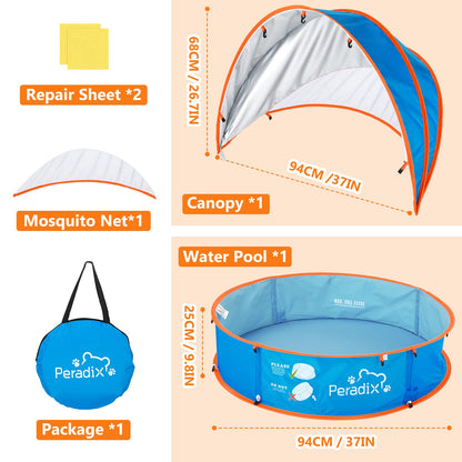 Peradix Paddling Pool for Kids & Pets Infant Ball Pit Tent, Baby Beach Tent, Toddler Wading Pool UV Sun Shelter Canopy with Mosquito Net, Portable Pop Up Tent Summer Beach Toys for Child