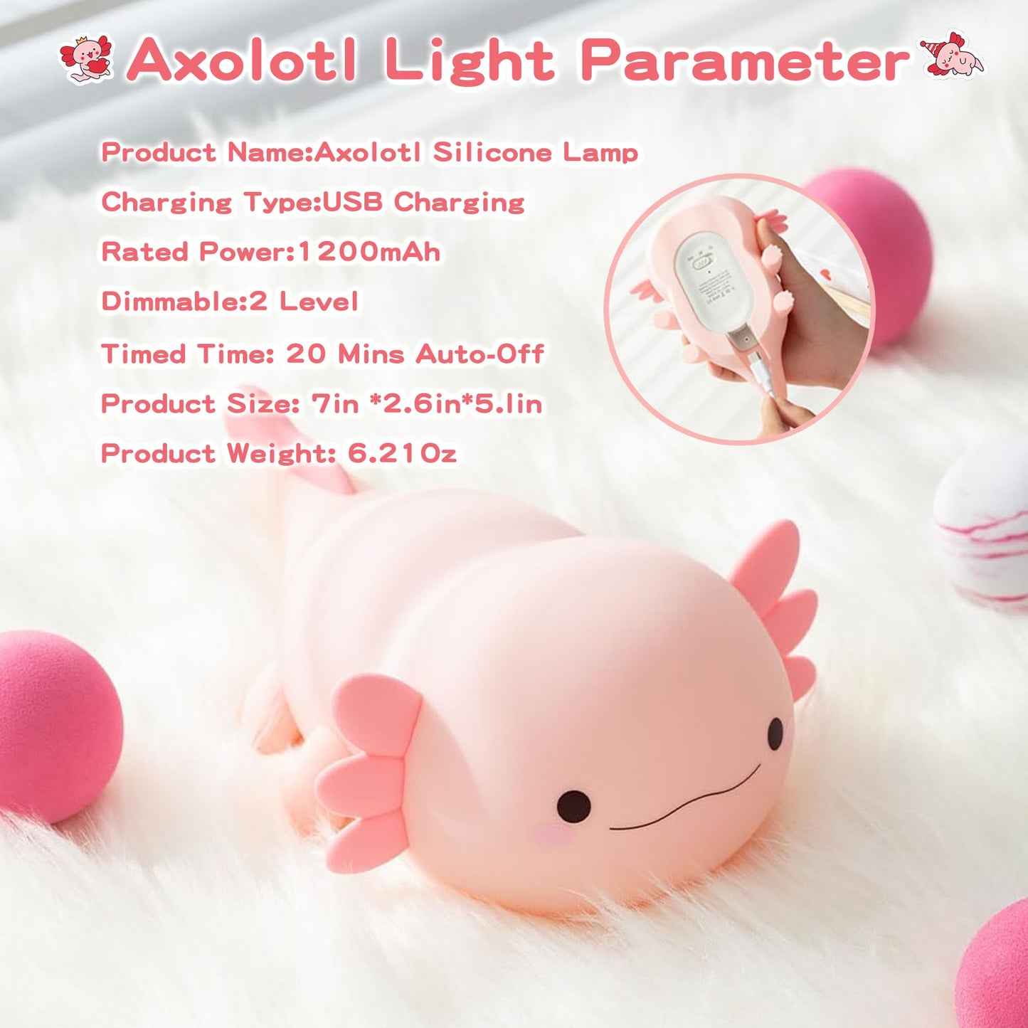 FAMIDUO Axolotl Lamp,Cute Axolotl Night Light,Dimmable Silicone Animal Nursery Night Light,Adorable Rechargeable Squishy Novelty Bedside Touch Lamp,Baby Room Decor, Axolotl Gifts for Kids/Girls