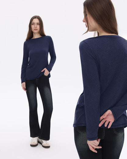 GAYHAY Long Sleeve Shirts for Women - Fall Winter Clothes Crew Neck Casual Tops Loose Fit Tees Fashion Outfits 2025