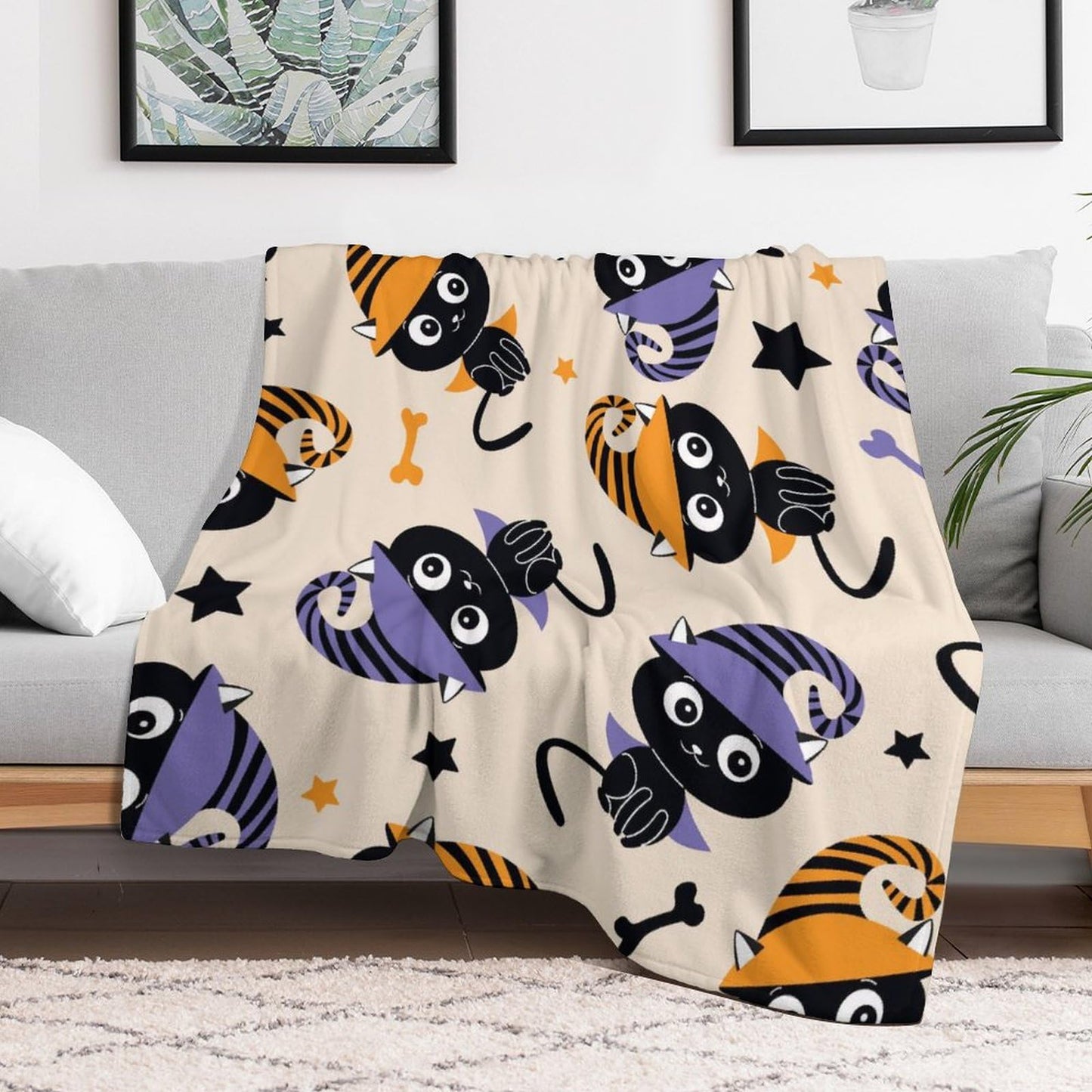 All Saints' Day Printed Blanket Super Soft Flannel Fleece Cozy Blankets for Bed,Sofa,Couch,Gifts for Women Men,Camping and Travel Warm Fuzzy Blanket for All Season (Cat, 50" x60)