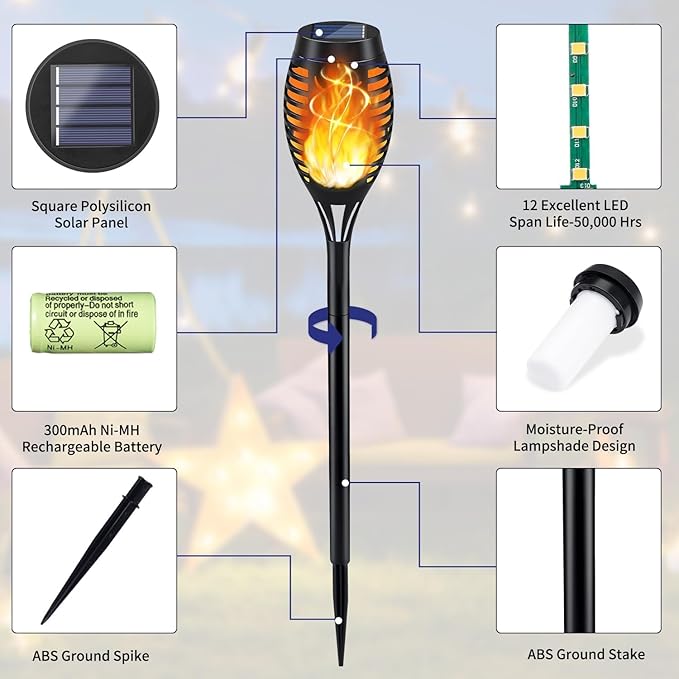KYEKIO Solar Lights for Outside, 16Pack Solar Flame Torch Light, Garden Light Outdoor Waterproof, Halloween Lights Outdoor for Yard Decor, Halloween Outdoor Decorations Lawn Pathway