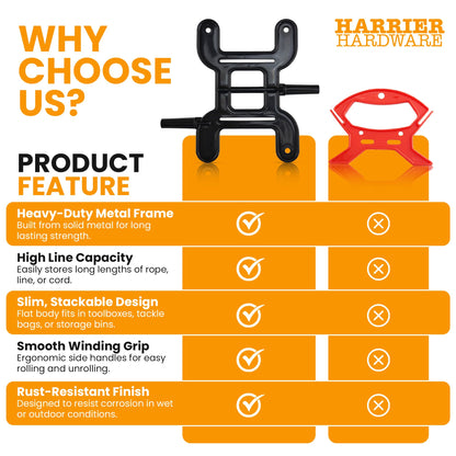 Harrier Hardware Trotline Winder, Black, Christmas Lights Catfish Line Reel & Cord Organizer