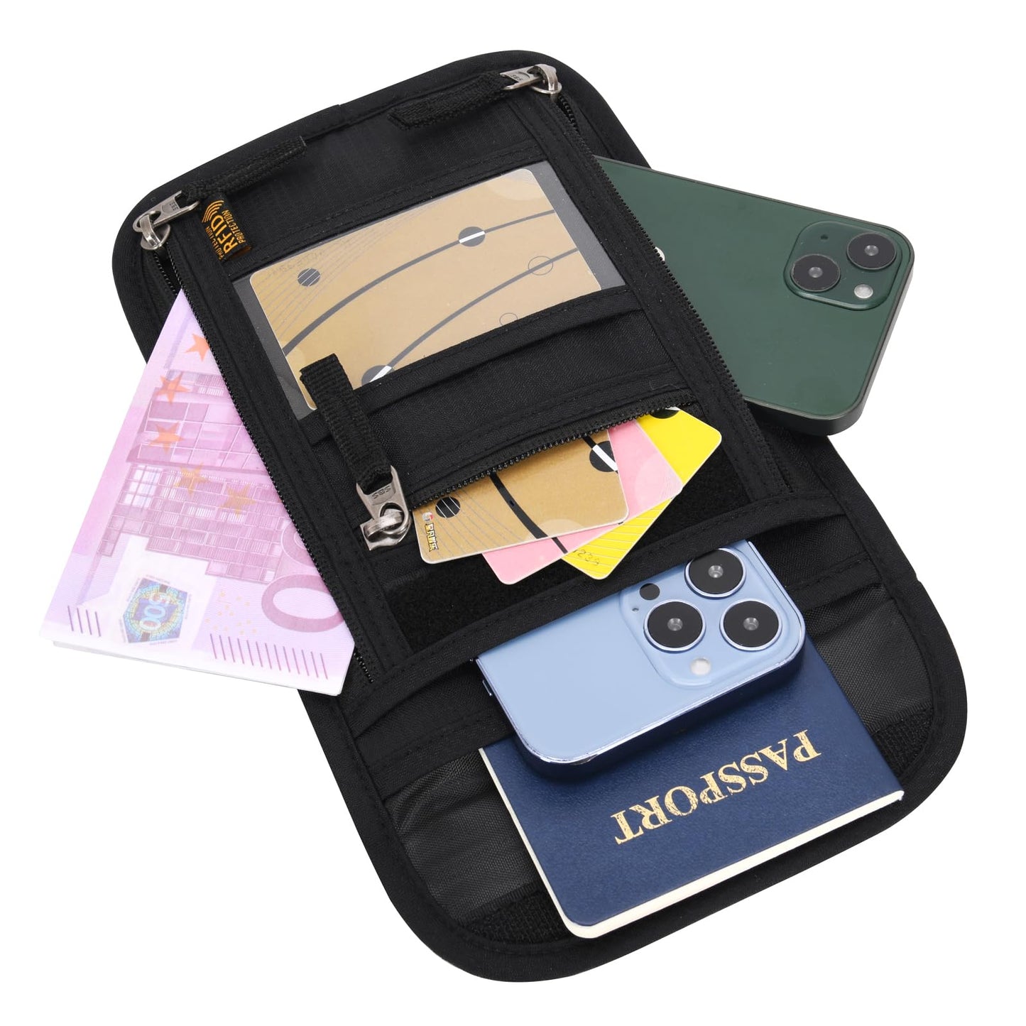 Neck Wallet Lightweight RFID Blocking Waterproof Travel Pouch Passport Wallets for Women Men （B-Red）