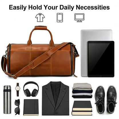 Men's Carry On Garment Bag, Convertible Garment Bag Full Grain Leather Duffle Bags with Shoe Pouch, 2 in 1 Hanging Suitcase Suit Travel Bags