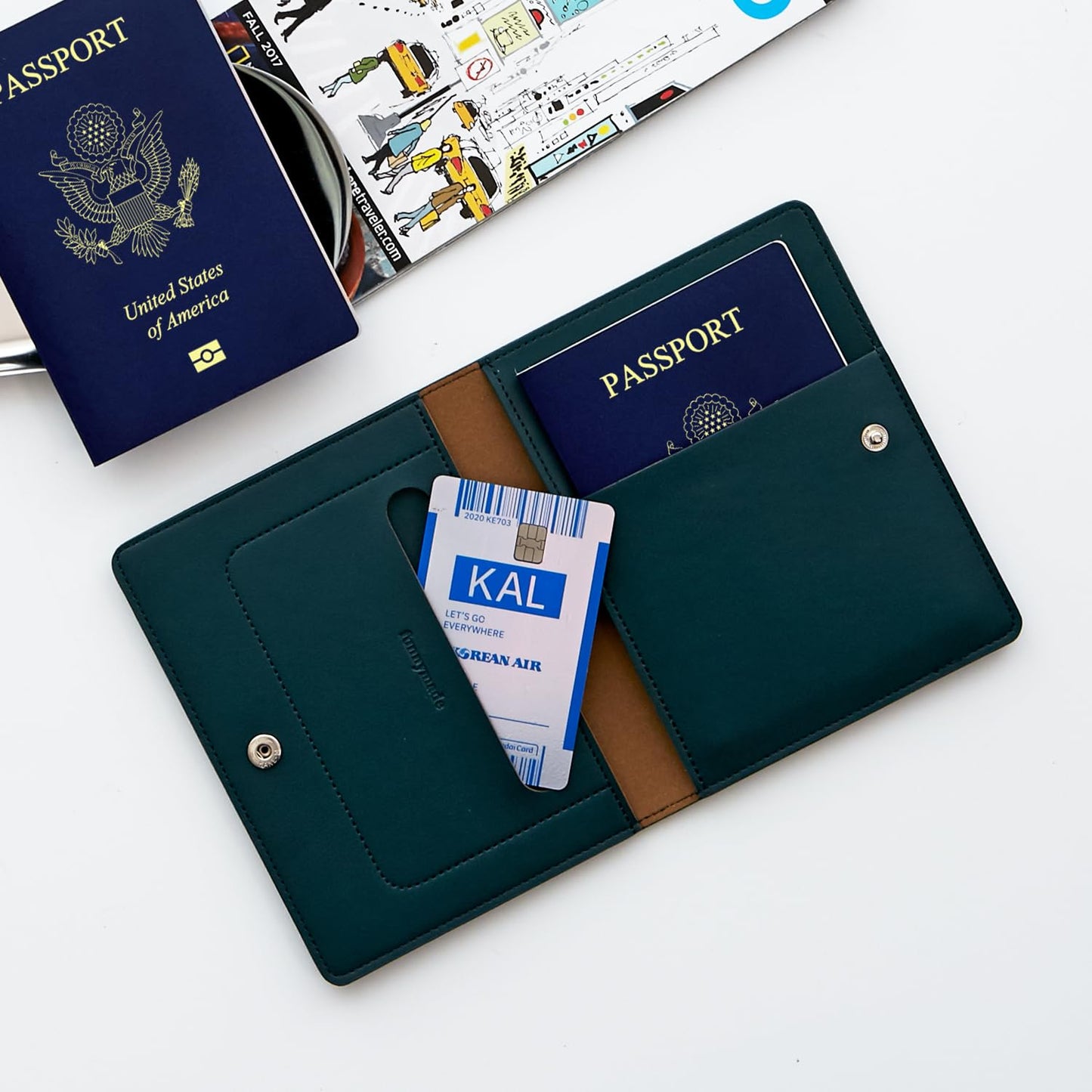 carrotez Family Travel Document Organizer – Premium RFID Blocking Leather Passport Holder & Wallet for 2 Passports, Cards, Boarding Passes & Travel Essentials – Dark Green