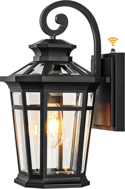Large 9'' Outdoor Porch Light Wall Mount, Black Outdoor Wall Lantern Dusk to Dawn, Waterproof Exterior Light Fixture with Beveled Glass, Exterior Sconce Light for House, Coach Lights for Garage