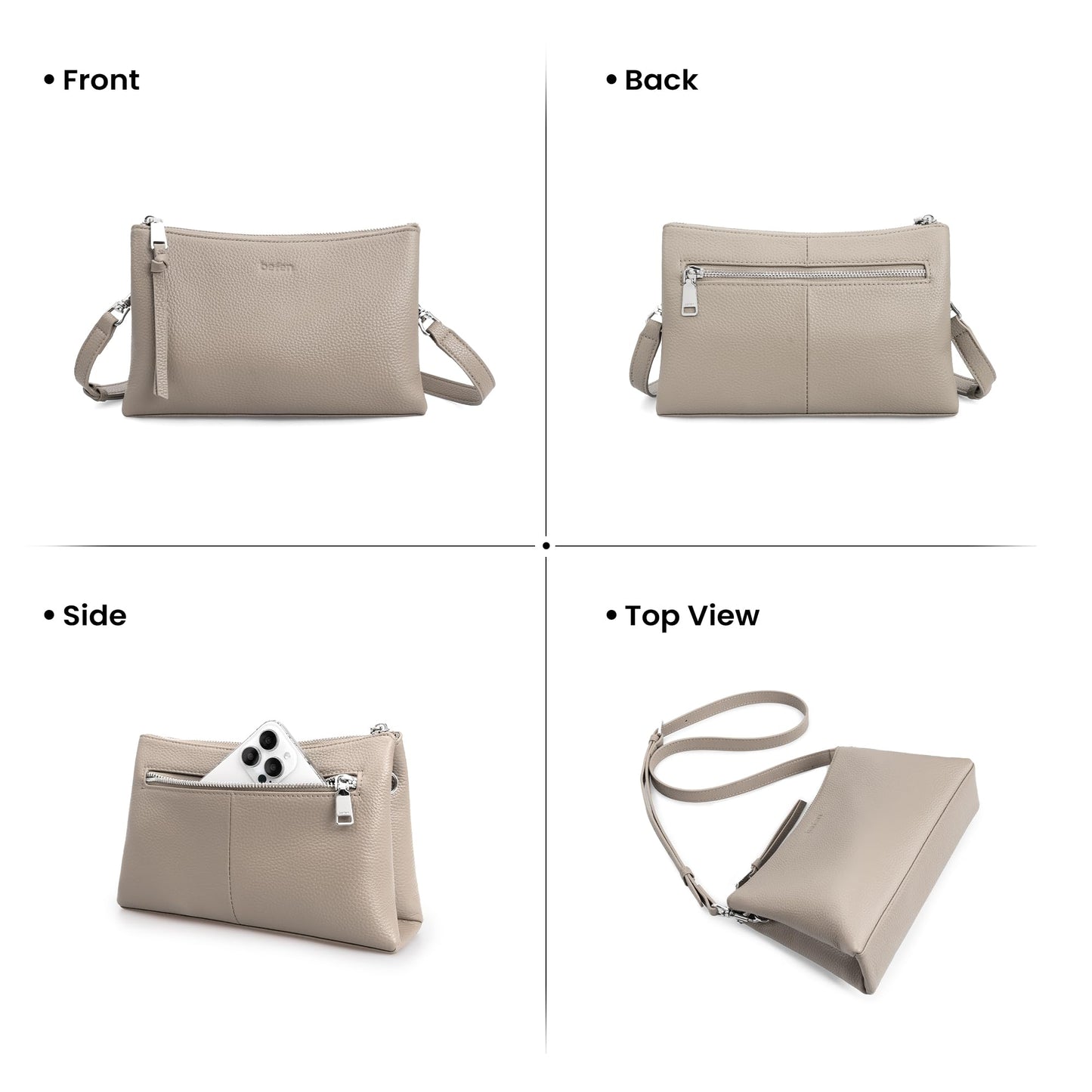 befen Soft Leather Cross Shoulder Bags for Women, Small Crossbody Purse for Women with RFID Card Slots for Travel - Beige Grey