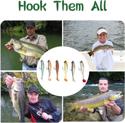 Soft Swimbait Lures - Pre-Rigged Fishing Baits with Realistic Vibration & Slow Sinking Action | Ideal for Bass, Trout, Crappie & Walleye
