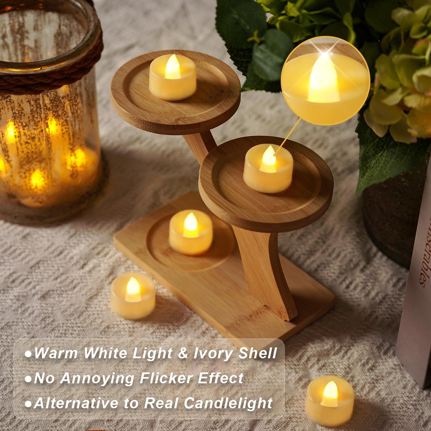 BEICHI 24-Pack Timer Tea Lights Candles Battery Operated, LED Tea Lights, Built-in 6 Hours Timer, Flameless Fake Candles, Tea Light Flickering Votive Candle 1.5'' D x 1.3'' H (Ivory Shell)