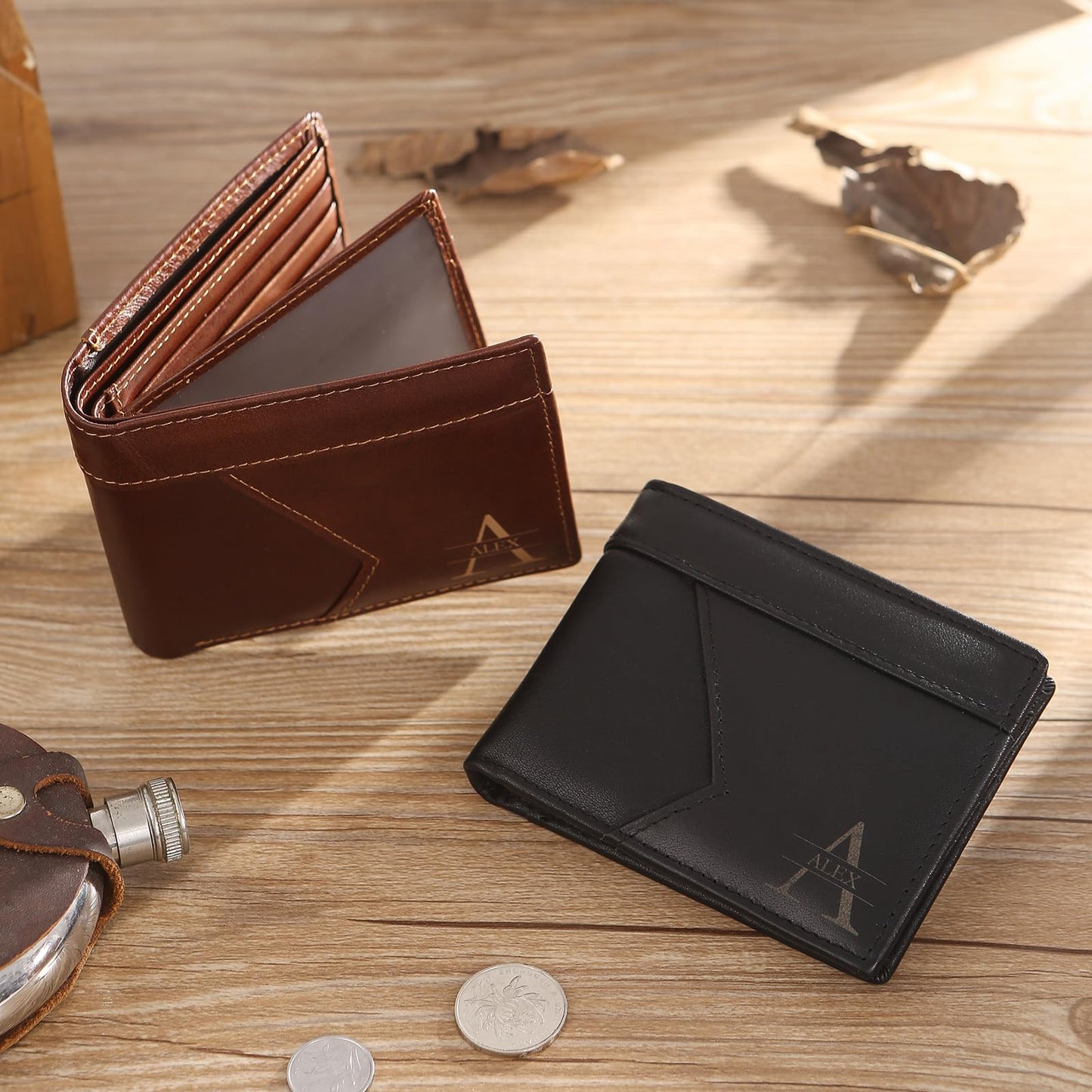 Personalized Genuine Leather Wallet for Men with Custom Name & Initial – Fathers Day Gift for Dad, Husband,Boyfriend– RFID Blocking Bifold Wallet, Unique Customized Gift for Men (Style 1)