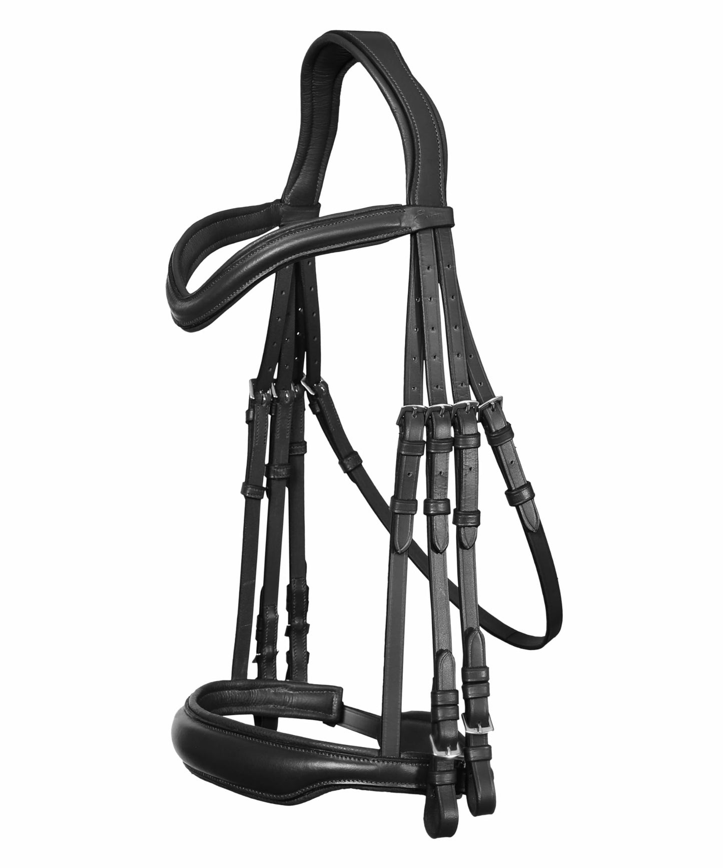 Exion Double Dressage Bridle for Horses – Padded Leather Weymouth Bridle with Two Sets of Reins – Ergonomic Comfort Headpiece – Premium Vegetable Tanned Leather – Full, Cob, Warmblood