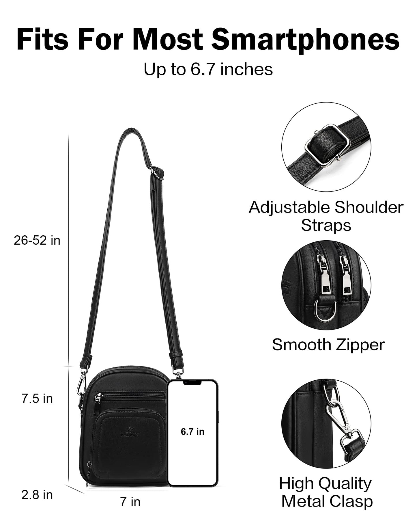 FADEON Small Purses for Women Crossbody Bags, Designer PU Leather Mini Cross Body Purse Travel Shoulder Bag Card Slots