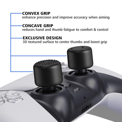 PlayVital Black Ergonomic Thumbstick Grips for PS5, PS4, for Nintendo Switch Pro, Xbox Series X/S, Xbox One, Xbox One X/S Controller - with 3 Height Convex and Concave - Raised Dots & Studded Design