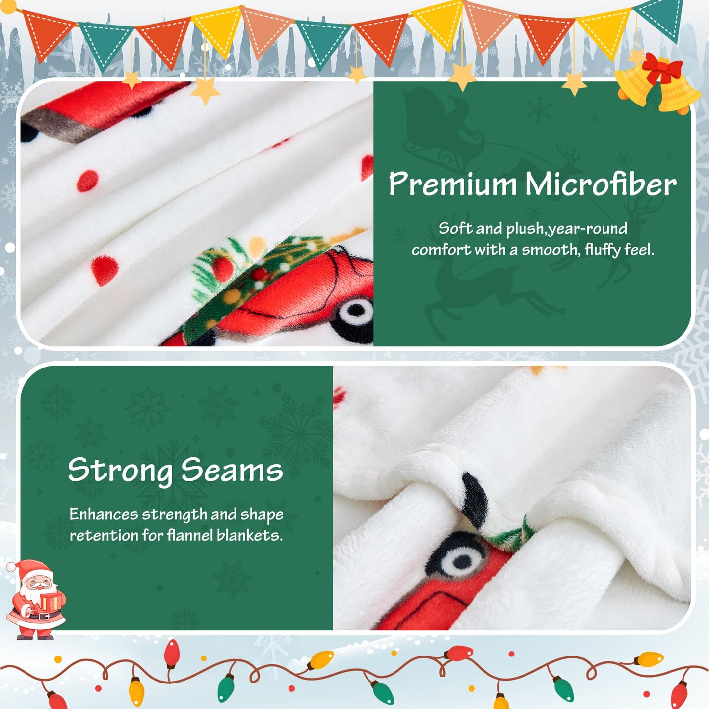 Edenleaf Christmas Blanket - White Holiday Throw with Santa Claus & Snowman - Warm Cozy Fleece Winter Blanket, 50x60 Inches，White