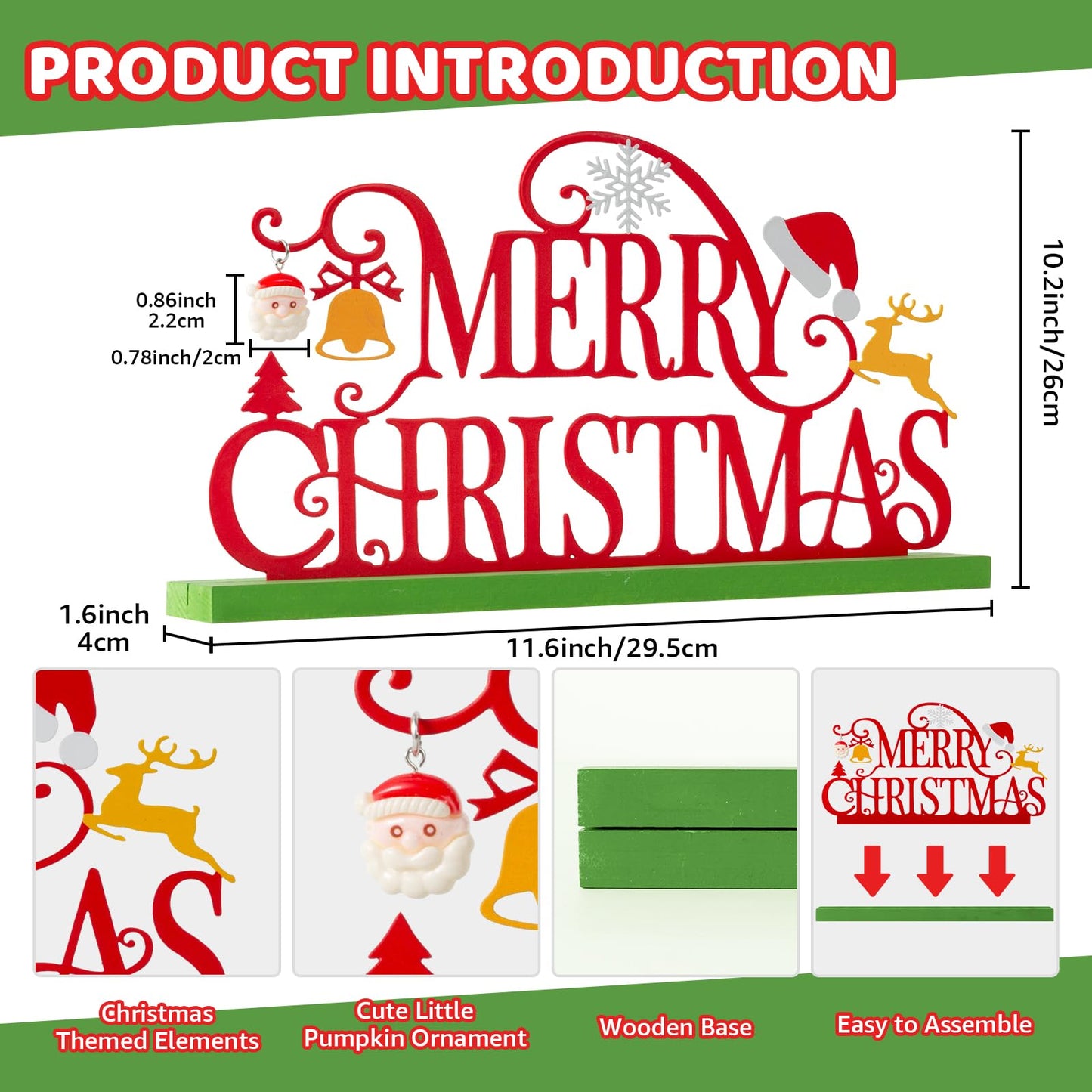 KHJCXS Metal Holiday Table Sign Decor, Decorations Tabletop Centerpiece for Home, Office, Shelf, Tiered Tray, Mantel, Indoor, Merry Christmas