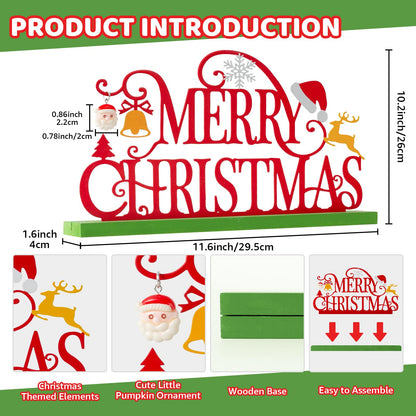 KHJCXS Metal Holiday Table Sign Decor, Decorations Tabletop Centerpiece for Home, Office, Shelf, Tiered Tray, Mantel, Indoor, Merry Christmas