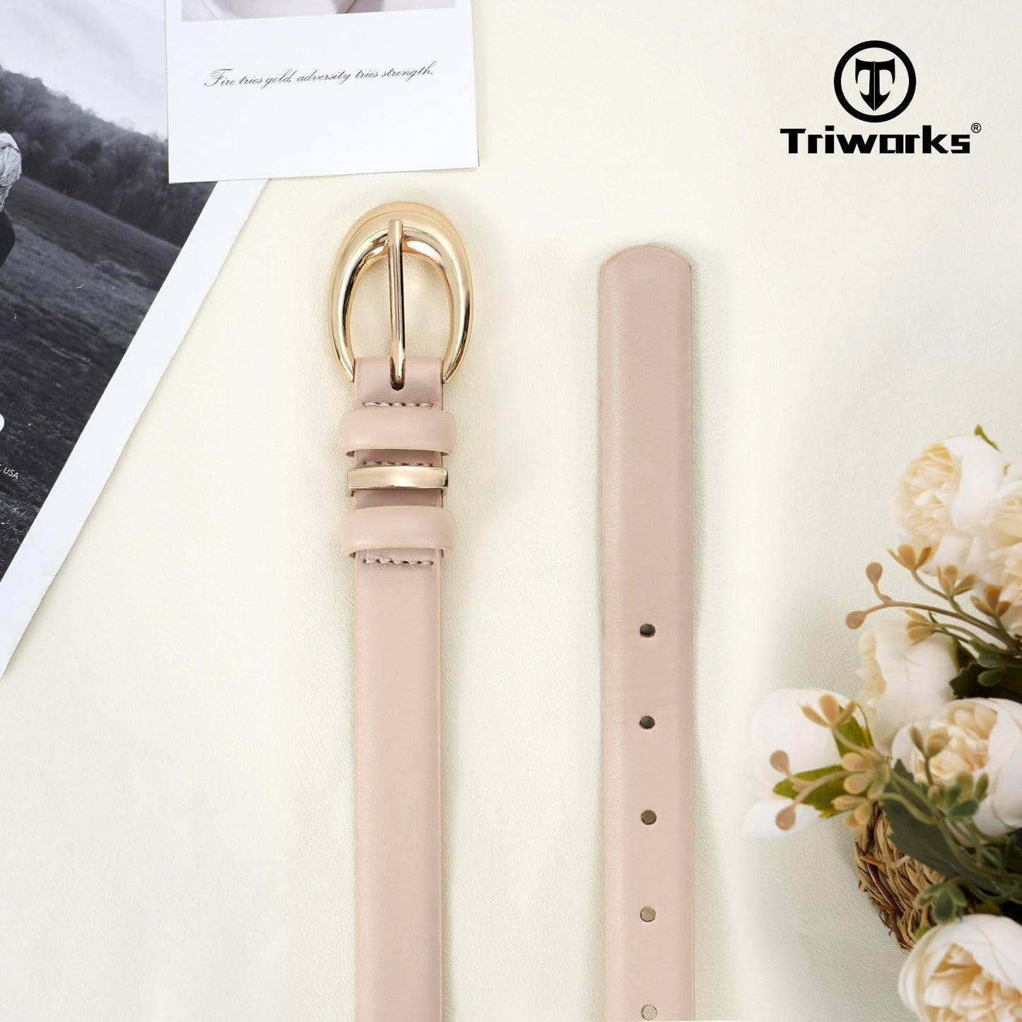 TRIWORKS 3 Pack Women Leather Belt for Jeans Pants Fashion Ladies Faux Leather Belt with Gold Buckle