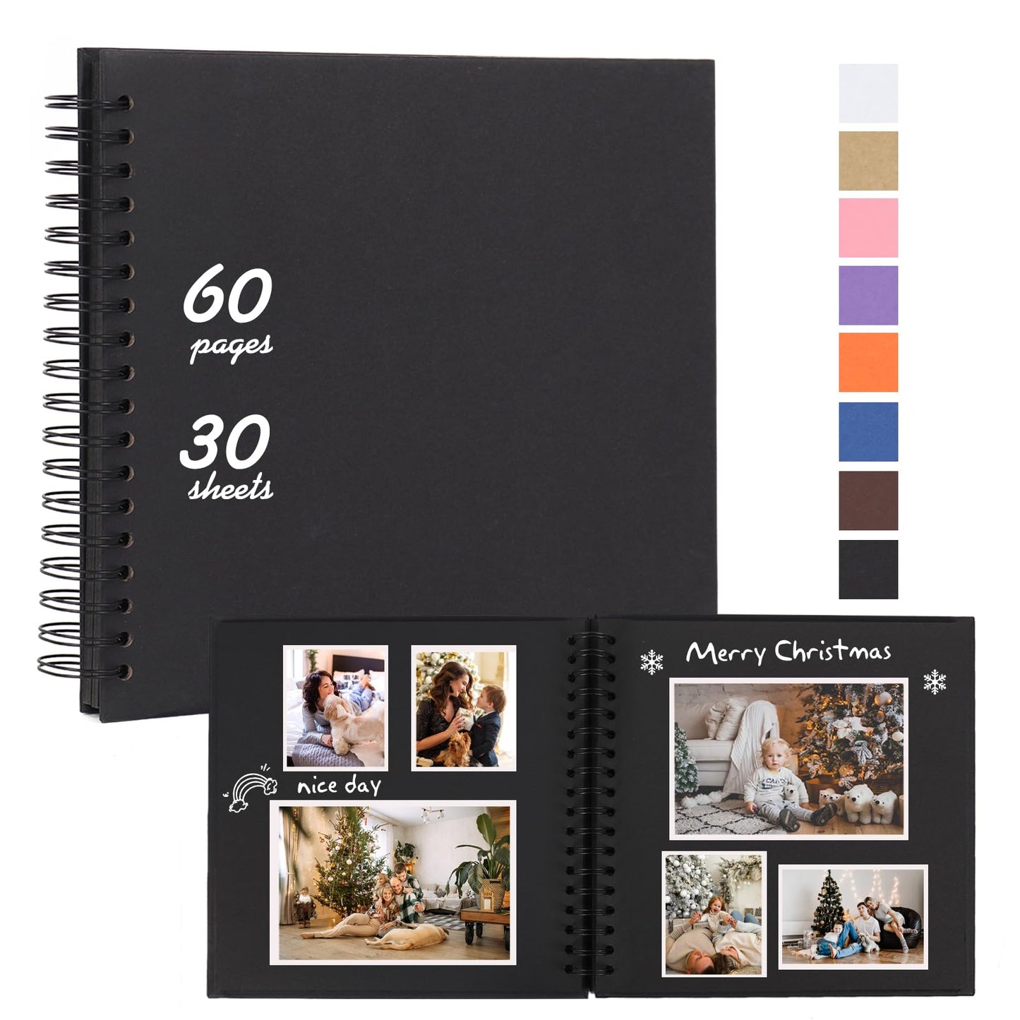 RECUTMS 12 x 12 Inch Large Scrapbook Album Kraft Blank Page DIY Scrapbook Photo Album, 60 Pages Memory Book for Wedding Anniversary Family Small Scrapbook Photo Album (Black)