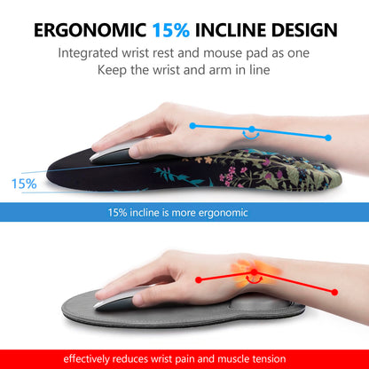 Mouse Pad Wrist Support, Laokiiy 2 in1 Keyboard Wrist Rest+ Ergonomic Mouse Pad, Non-Slip Wrist Rest for Computer Keyboard, Made Easy Typing & Relieve Wrist Pain(Flower)
