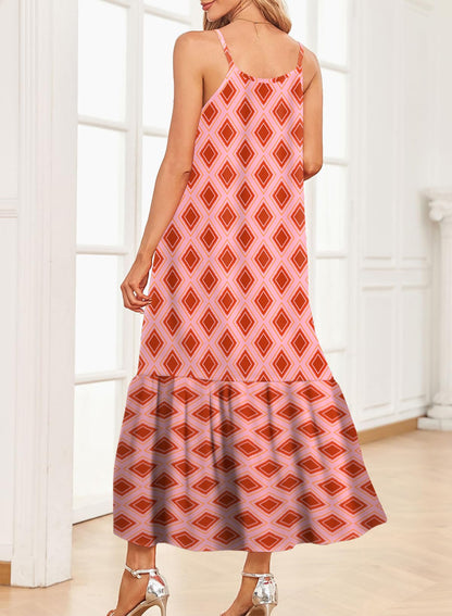 Dokotoo Women Summer Dresses 2025 Spaghetti Strap Scoop Neck Smocked Ruffle Flowy Boho Maxi Dress