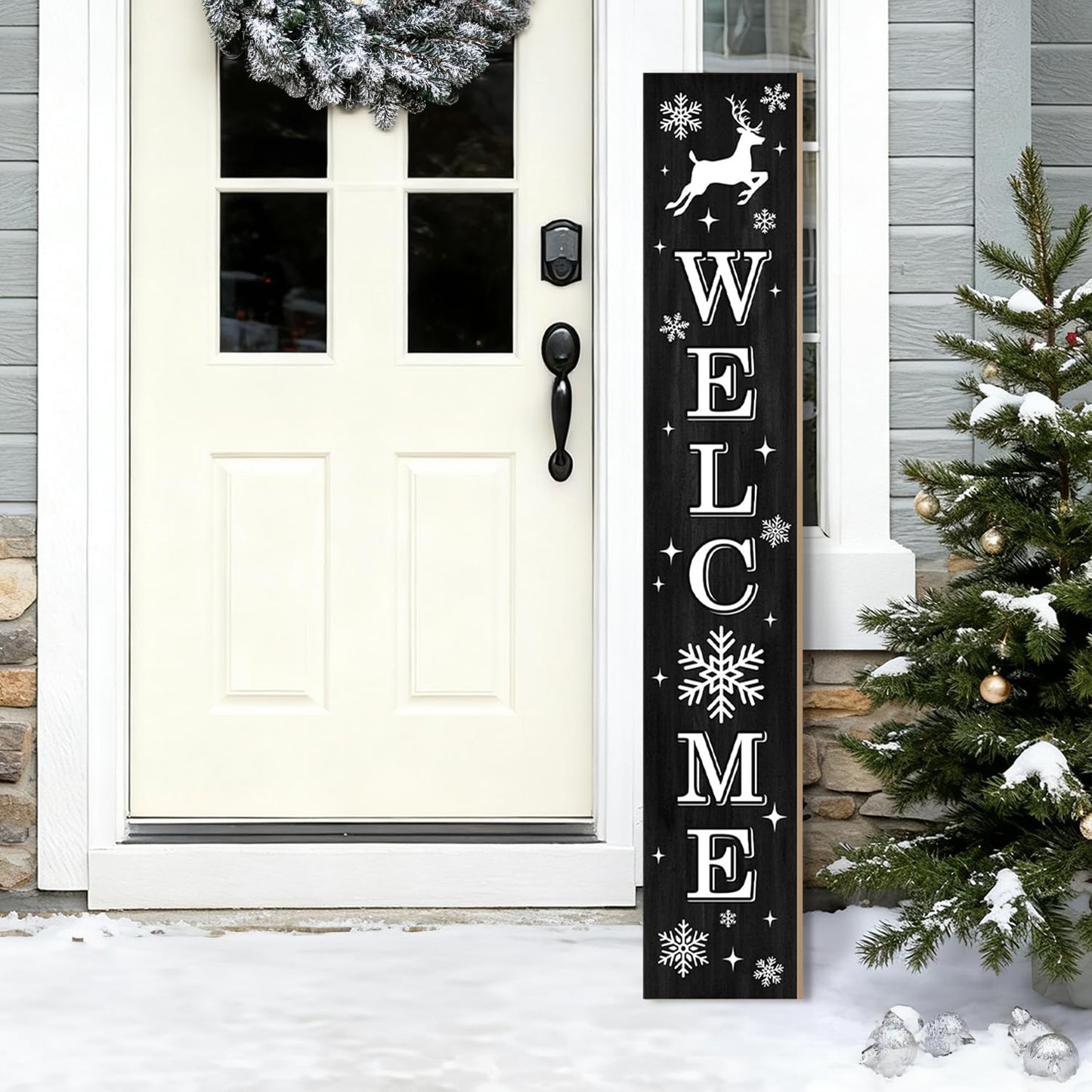 Christmas Wooden Porch Sign 47" Elk Large Welcome Sign for Winter Home Decoration Front Door Yard Xmas Party Decor