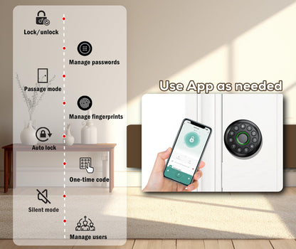 Pulido Fingerprint Door Lock | App Available But Not Required | Keypad Door Knob with Real Buttons | Smart Fingerprint Door Knob for Bedroom, Office, Apartment