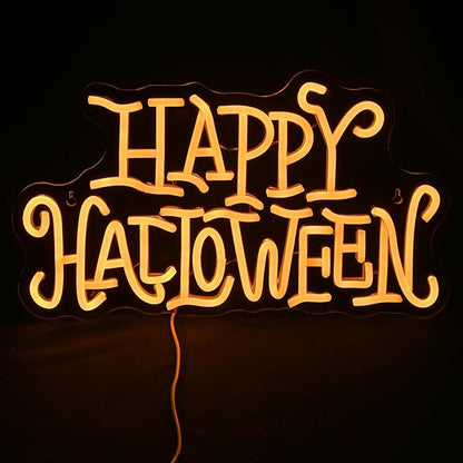 Wanxing Happy Halloween Neon Light Sign Golden Yellow Letter Led Nights for All Hallows' Day Party Wall Decor Art Decorations As a Gift for Children Friends Family 16.5'' * 19.4''