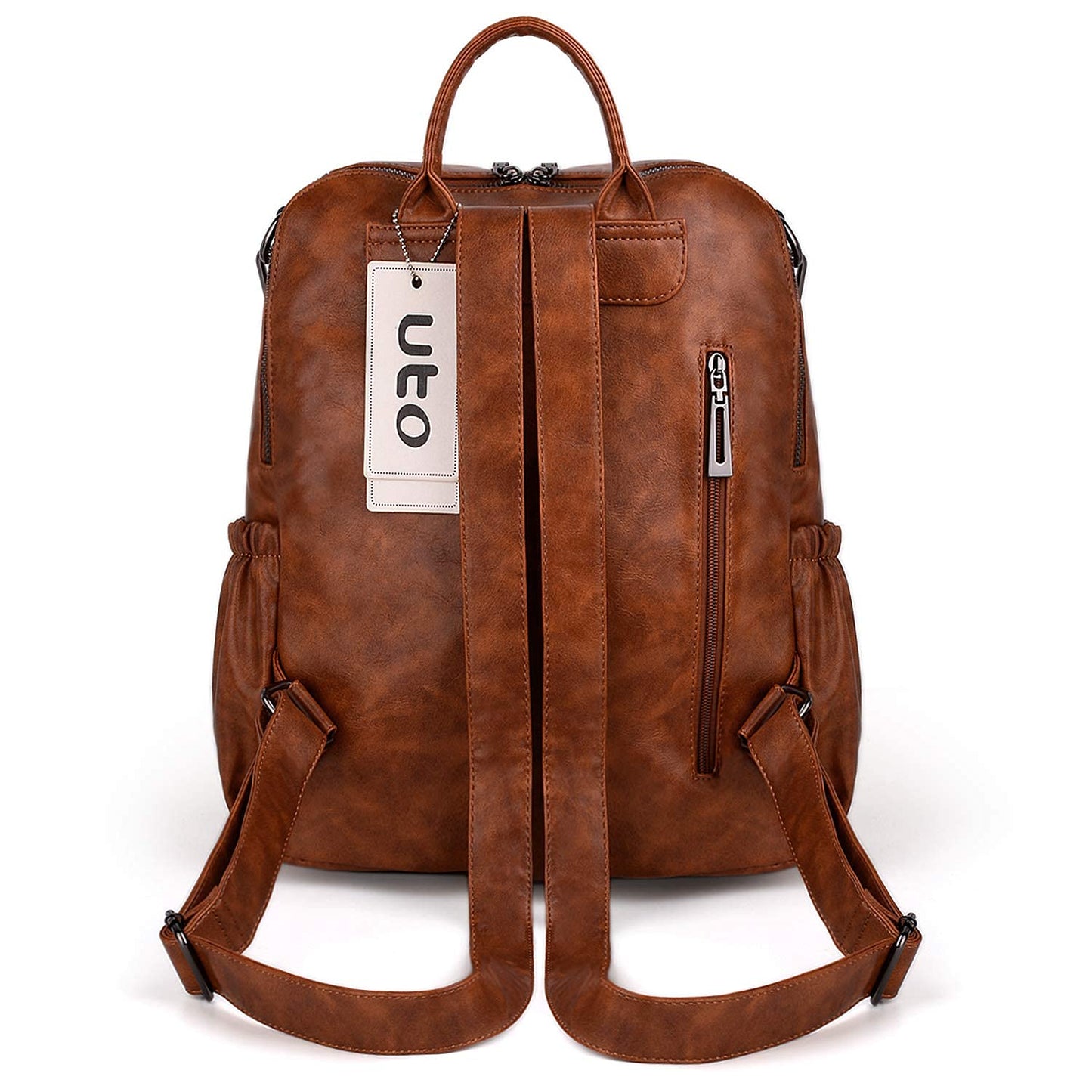 UTO Women Backpack Purse Oil Wax PU Leather Ladies Fashion Designer Rucksack Convertible Travel Shoulder Bag with Tassel Brown