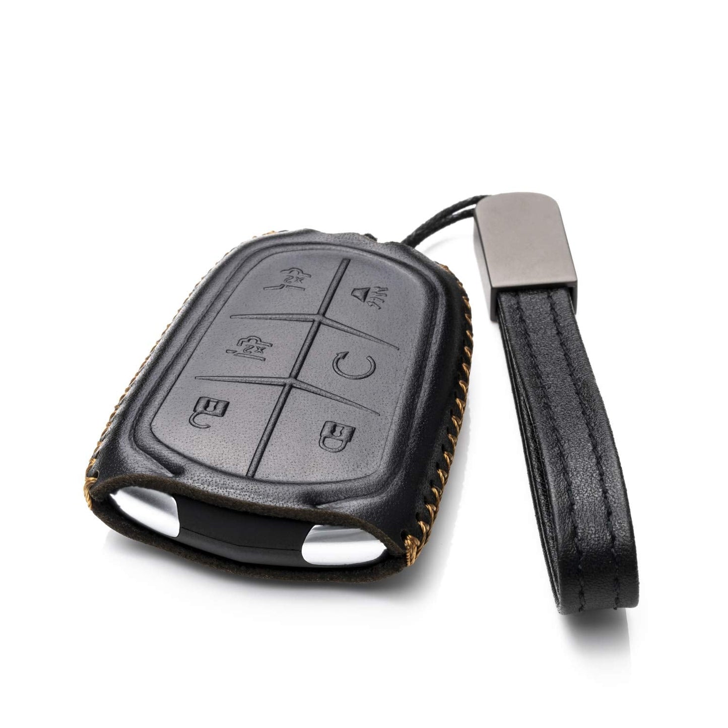 Vitodeco Genuine Leather Smart Key Fob Case - Compatible with Cadillac XT4, XT5, XT6 (2019-2025) - 6-Button, Black