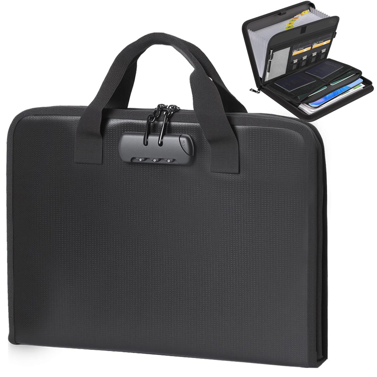 Accordion File Organizer with Combination Lock,Fireproof Expanding File Folder with Multi Pockets,13 Pockets Document Organizer with Handle & Labels,Portable Home Travel Safe Storage Letter A4 Files