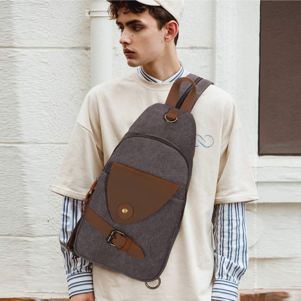 KL928 Canvas Sling Bag Crossbody Backpack Shoulder Casual Rucksack for Men Women,Dark Dray