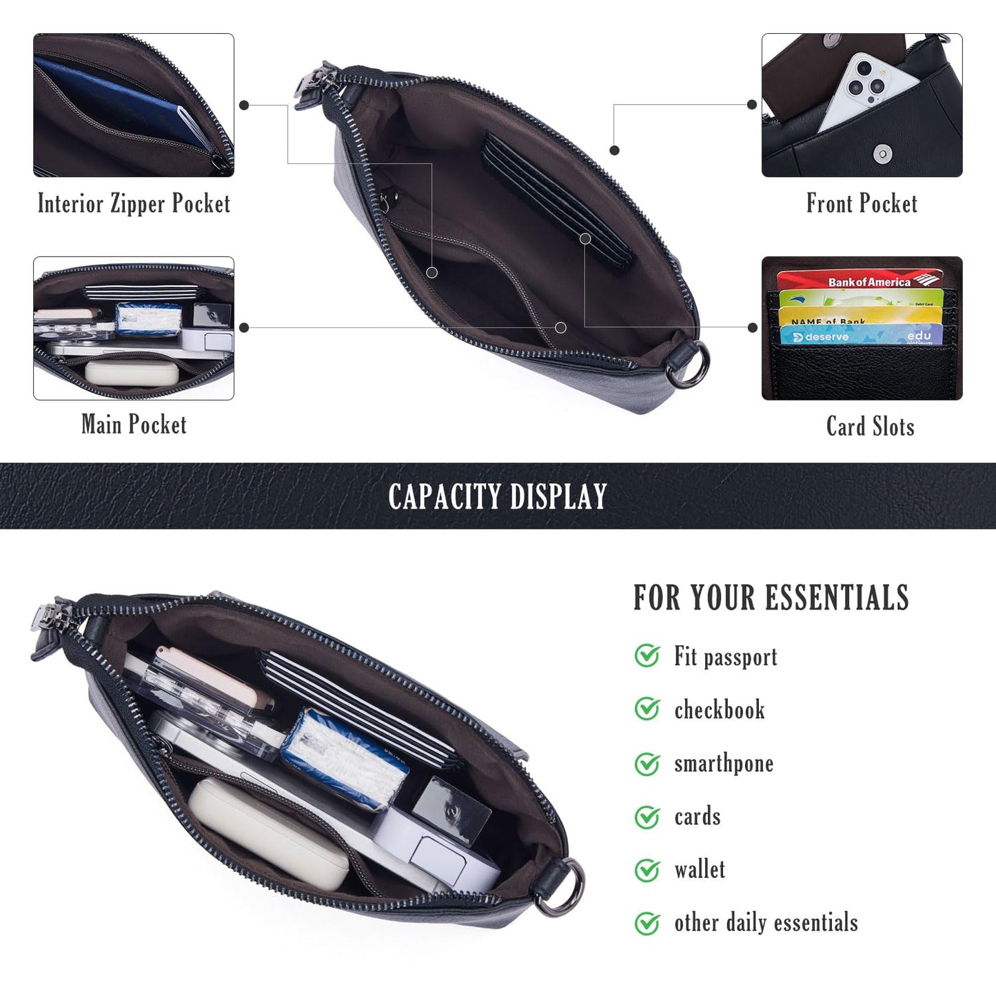Switrock Small Crossbody Bags for Women,Leather Wristlet Clutch Mini Cell Phone Crossbody Wallet Purses with Card Slots