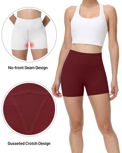 Runhit No Front Seam Biker Shorts for Women - 3'' High Waisted Workout Gym Yoga Volleyball Spandex Booty Shorts with Tummy Control Wine Red Large