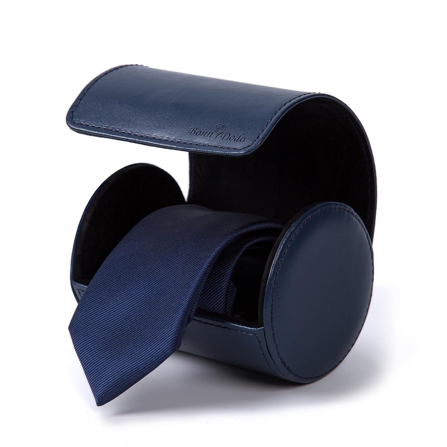 Tie Box for Men 's PU Ties case Necktie Organize Cylinder Leather Men’s Storage Portable Tie Roll for Travel Business Gifts (Dark Blue)