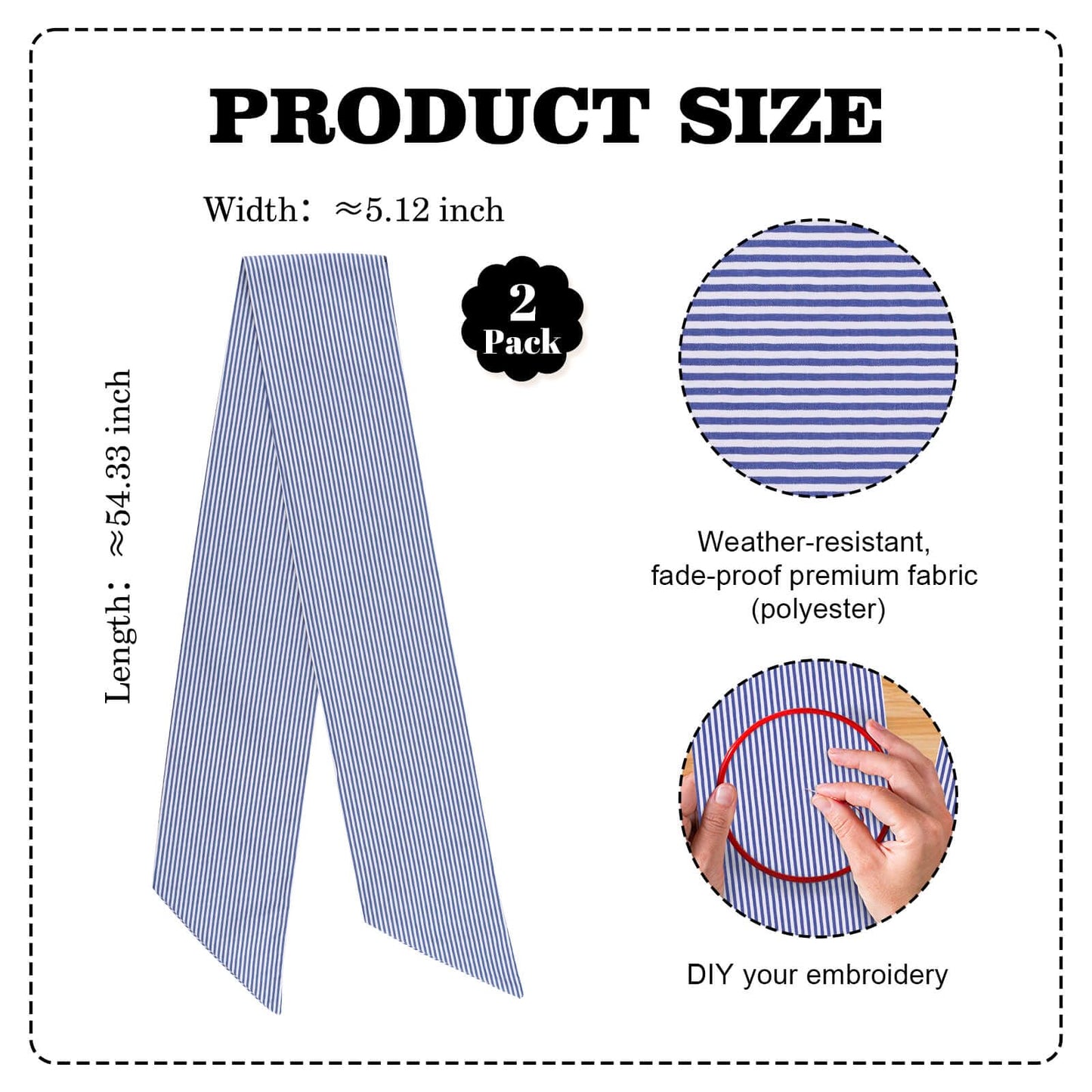 Kutyndrix Blue and White Striped Wreath Sash 2 Pack for Front Door, 5.12" x 54.33" Each Summer Nautical Holiday Door Ribbon Decorations Set