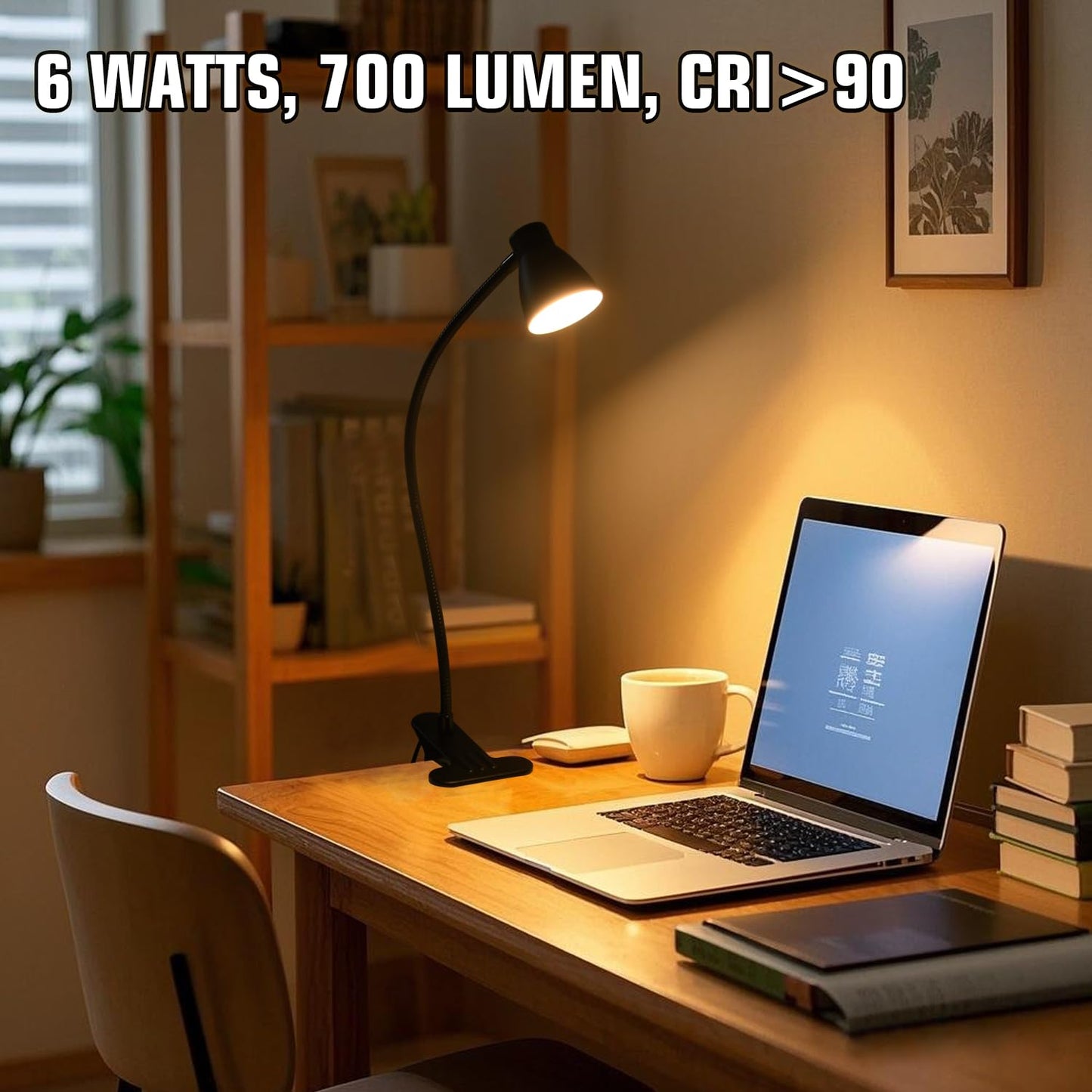 CeSunlight 2 Pack Clip Desk Lamp, Ultra-Flexible Gooseneck Clip Reading Lights, 3000K-6500K Adjustable Color Temperature & Brightness, 6W Eye-Care LED for Office, Study, Bedside(USB Adapter Included)