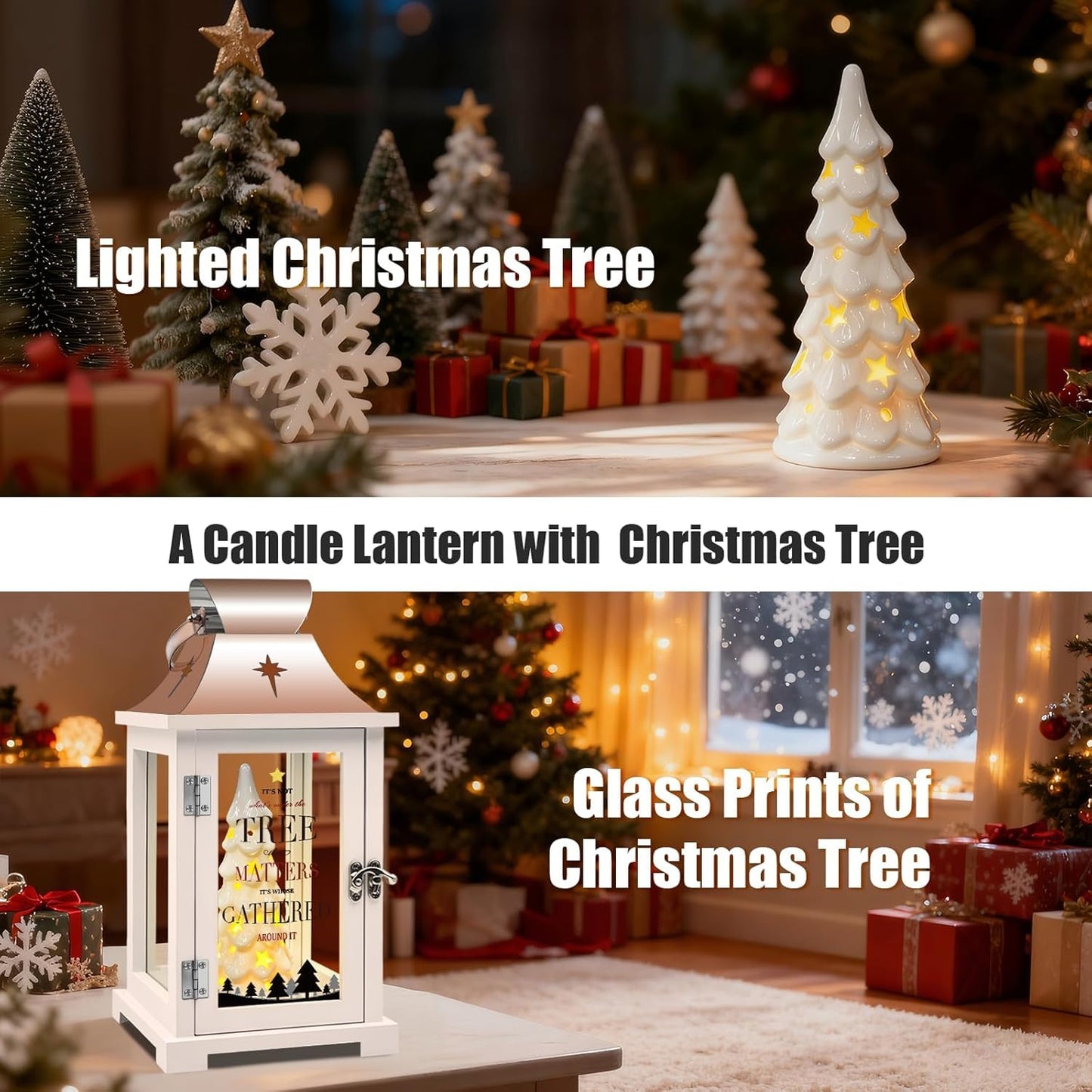 ResWRLD Ceramic Christmas Tree That Light up for Table Centerpieces, 15.1" Tall Lantern Indoor Party Decor, Hanging Candle Lantern for Home, Holidays Tabletop Décor Gift, Xmas Tree Figurine