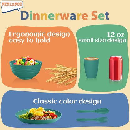 Wheat Straw Dinnerware Set 40-Piece Service for 8 Unbreakable Dishes Set Plates and Bowls Sets Drinking Glasses Microwave Safe Dish Set Lightweight Dinnerware Set for Home & Kitchen - Yellow