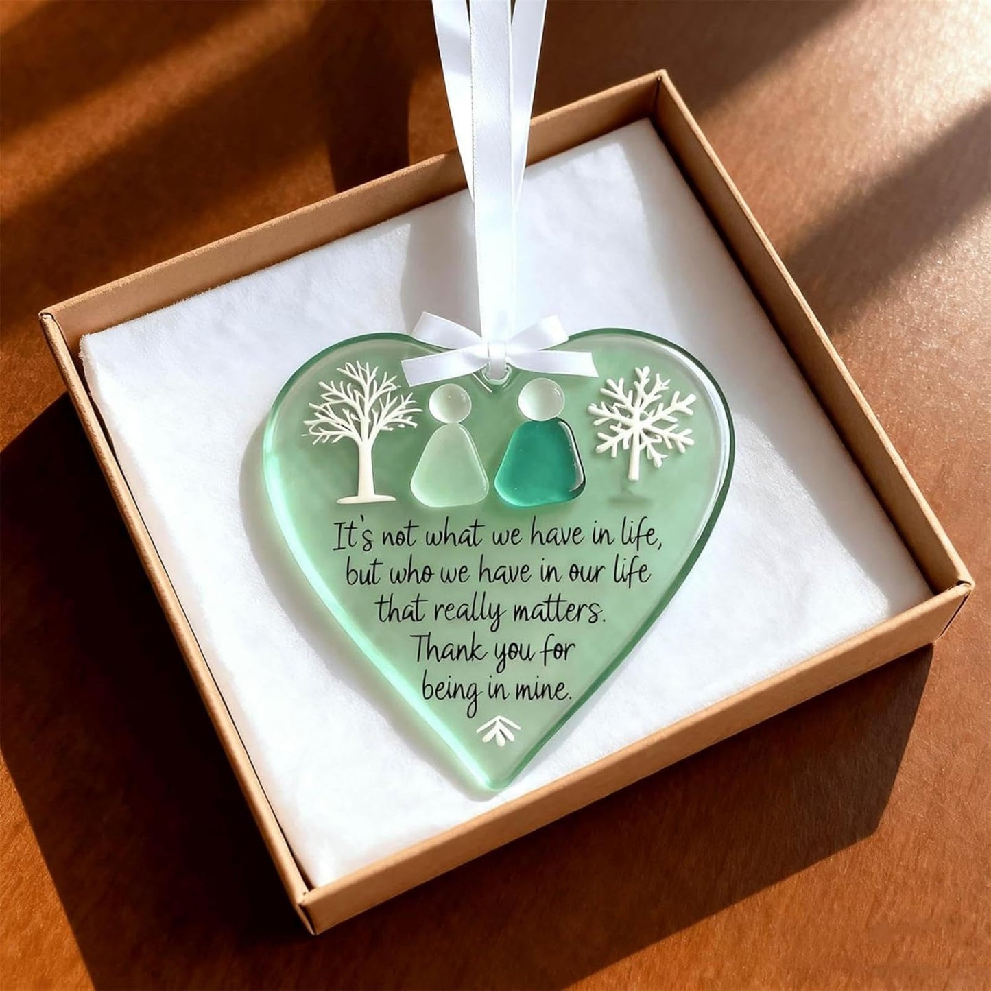 Friendship Snowflake Keepsake Ornament, Sea Glass Friendship Decor, Christmas Tree Seaglass Heart-Shaped Hanging Decorations for Best Friends, Friendsgiving Gifts for Bestie(2pcs B)