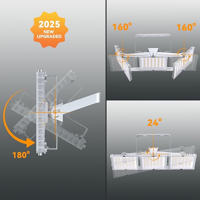 450W 2 Pack 2025 Plus New Upgraded LED Flood Light Outdoor, 45000LM Super Bright Stadium Lights, 6000K Daylight White, IP66 Waterproof, 3 Heads Adjustable Floodlights for Yard, Arena, Garden