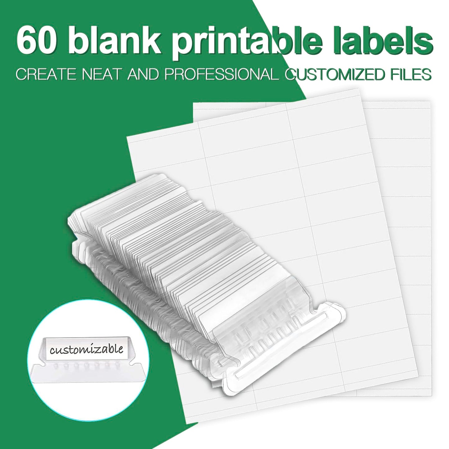 HERKKA Hanging File Folders, 60 Pack Reinforced Letter Size Hanging Folders, Designed for Bulky Files, Filing Cabinet, 1/5-Cut Adjustable Tabs (Green)