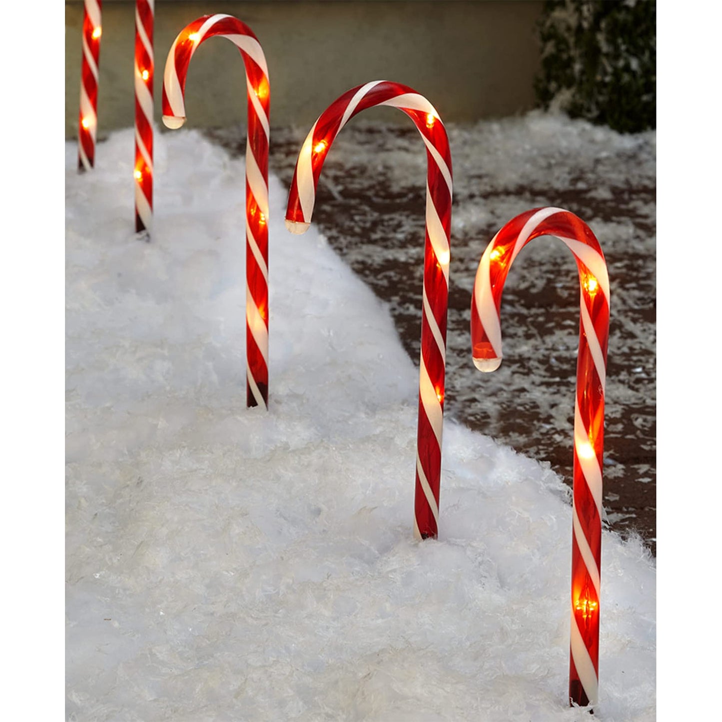 Biswing Christmas Outdoor Candy Cane Lights, 12 Pcs Christmas Pathway Markers with 72 Count Warm White Lights, Connectable for Indoor Outdoor Holiday Walkway Patio Garden Ornament